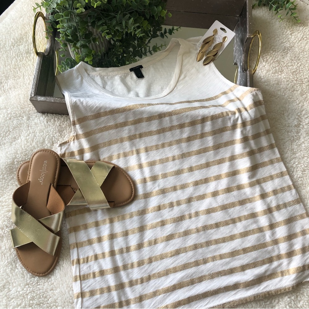 J.Crew Cream & Gold Striped Tank Top SZ S